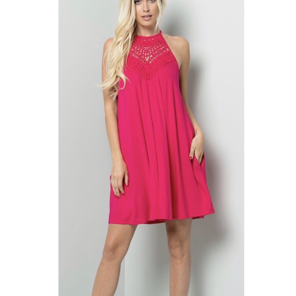 NWOT Fuschia crochet halter dress